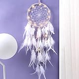 Traumfänger, Feder Dreamcatcher, Traumfänger mit LED Licht, Handgemachte Dream Catcher für Kinder Schlafzimmer Wandbehang Dekoration Segen Geschenk und Wandbehang Wohnkultur Ornamente Handwerk