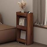 Schmaler Aufbewahrungswagen mit 3 Ebenen, rollbar, schmal, mit Rädern, Holz, Badezimmer, vielseitiger Esszimmer- und Speisekammer-Aufbewahrung, dunkles Walnussholz, 15 cm