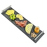Praknu Schiefer Servierplatte mit Griff - 50 x 15cm Groß - Ideal zum Servieren - Rutschfest - Echter Naturschiefer Lang XXL - Rutschfest