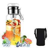 Glasflasche - 1 liter/750ml/1,5 liter - Wasserflasche mit Strohhalm und deckel,Trinkflasche Glas mit Neoprenhülle und Edelstahl-Sieb,Glastrinkflasche für Sport, Büro, Schule & Outdoor (750ml)