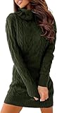 Ebifin Strickkleid Damen Rollkragen Strickpullover Elegant Jumper Kleid Pullikleid Winterkleid Stretch Sweater Dress.Armee-Grün.S