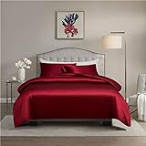 Gnomvaie Satin Bettwäsche Set 135x200 cm, Weinrot Einfarbig 4 Teilig Seide Luxus Angenehm Bettbezug mit Reißverschluss und Kissenbezug 80x80cm