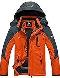 GEMYSE Herren Wasserdichte Berg-Skijacke Winddichte Fleece Outdoor-Winterjacke mit Kapuze (Orange Grau,XL)