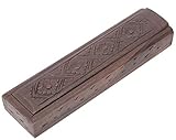 GURU SHOP Räucherstäbchenbox, Stiftebox mit Geschnitztem Ornament, Aufbewahrungsbox, Braun, Holz, 3,5x24x6 cm, Räucherstäbchen Halter