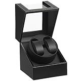 DRAIGERWAY Automatische Uhrenbeweger Box,luxuriöser Uhrenbeweger,Uhrengehäuse mit leisem Mabuchi Motor,Batteriebetrieb oder Netzteil PU Leder (Schwarz PU-DGW)