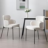 DAYALANE Esszimmerstühle 2er Set, Küchenstuhl Polsterstuhl mit Metallbeine aus Chenille, Gebogene Rückenlehne Wohnzimmerstuhl für Esszimmer Wohnzimmer Küche Schlafzimmer, Beige