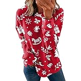 Weihnachtspullover Female Lässiges Tee Shirt mit Weihnachten Motiven Oberseiten mit O Ausschnitt Lässig Oberhemd Langarmshirts Top Tee Graphic Blouse Tuniken Loose Hoodie