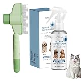 Fellblitz Bürste Katze + Entfilzungsspray Hund & Katze, Fellpflege Spray, Katzenbürste, Fellpflege und & Katze, Entfernt Mühelos Verfilzungen, Desodoriert, Entfernt Gerüche
