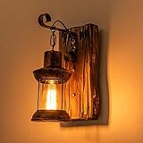 Retro Wandlampe Holz Kreative Wandleuchten Hölzerne Kunst Laterne Bekleidungsgeschäft Restaurant Kaffee Bar Holz Retro Lichter E27 Glas Wand Lampe Schlafzimmer Gänge Vintage Lampen Nachttischlampe…