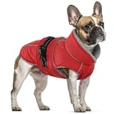 PUMYPOREITY Hundemantel Winter, wasserdichte Welpen Warme Jacke Weste Reflektierende Hundejacke Fleece Gefüttert Wintermantel mit Fleecekragen Winter Hundekleidung(Rot, S)