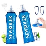 WuGU 2 Stück TPU Faltbare Trinkflasche 500ml, Soft Flask BPA-Frei, Trinkflasche Faltbar, Sportflasche für Trinkrucksack, Wiederverwendbare Wasserflasche mit 2 Karabiner, für Wandern, Camping, Klettern