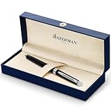 Waterman Hémisphère Füller | Hochglänzend Schwarz mit Chromzierteile | Füllfederhalter mit mittlerer Feder | blaue Tinte | Geschenkbox