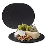 LAUBLUST 4er-Set Schieferplatten Rund 30 cm - Vier Steinplatten für viele Speisen - Servierplatte | Pizzateller - Wurst-Platte | Sushi-Teller | Käse-Platte, Dessert-Teller & Untersetzer für Vorspeisen