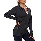 AMZSPORT Damen Laufjacke Sportjacke Langarm Trainingsjacke Sweatjacke mit Tasche Für Fitness Yoga Sport, Schwarz L