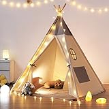 besrey Tipi Zelt für Kinder,Tippi Kinderzelt Kinderzelt für drinnen 100% Baumwolle Kindertipi Spielzelt Lesezelt Kuschelecke Kinderzimmer Deko (Grau)