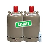 Bluecraft Propan-Gas-Flasche 11 kg gefüllt voll Campinggasflasche inkl. Lecksuchspray (2 Stück)