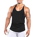 Agilelin Herren Muskel Stringer Tanktop,Gym Trainings Muskelshirts,Strecken Sport Shirts,Schnell Trocknende Fitness T-Shirt mit Y-Rücken(Schwarz，L)