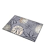 Erwin Müller Fußmatte, Schmutzfangmatte, Fußabtreter rutschhemmend, Blumenmotiv - robust, langlebig, pflegeleicht, für Fußbodenheizung geeignet - grau/braun Größe 50x75 cm