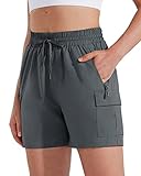 MASKERT Wanderhose Damen Kurz Outdoor Sports Shorts 5'' Laufshort Stretch Sporthose Laufhosen Sommer Kurze Cargohose Wandershorts mit Taschen, Dunkelgrau M