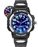 DTKID Kinderuhr Junge Mädchen, 7-Farben Armbanduhr Kinder Analoge, 3ATM Wasserdicht, Leicht Ablesbare Uhrzeit,Kinder Uhren Für 5-16 Jahren