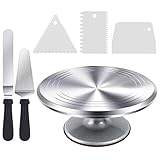 Tortenplatte Drehbar, Ohuhu Drehbare Tortenplatte 30 cm, Aluminiumlegierung Tortenständer Drehteller Cake Decorating Turntable mit 2 Winkelpalette und 3 Icing Smoother, Kuchen Plattenspieler