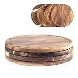 Hanseküche Fleischteller Akazie Ø 25 cm – 4er Set Holzteller rund – Vesperteller, Brotzeitbrett, Servierbrett, Schneidebrett aus Holz – ideal für Frühstück, Grillen & Servieren