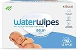 WaterWipes plastikfreie, originale Reinigungstücher für Babys, 720 Stück (12 Packungen), 99,9 % wasserbasierte Reingugnstücher, unparfümiert für empfindliche Haut