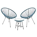 SVITA Bali Balkon-Möbel 3-TLG. Polyrattan Lounge-Set Balkon-Set Blau