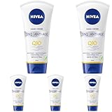 NIVEA 3in1 Anti-Age Q10 Hand Creme (75 ml), Anti-Falten Handpflege mit Q10 und UV-Filter, pflegende Hautcreme für normale bis trockene Hände (Packung mit 5)