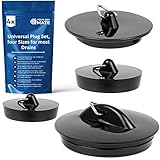 Universal Stöpsel Set, 4 Pack mit Allen Größen, in Schwarz, PVC Ablauf Stopfen für 1 1/2' - 1 3/4' - 2 Zoll Ventiloberteile, Abflussstöpsel Waschbecken, Waschbeckenstöpsel, Badewannenstöpsel Haushalt