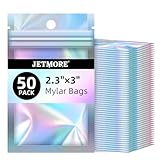 JETMORE Holografische Beutel, Mylar-Beutel, wiederverschließbare Beutel, 5,8 x 7,6 cm, geruchsdicht, Folienbeutel, Probenverpackungsbeutel für kleine Unternehmen, Schmuck, Süßigkeiten, Armband