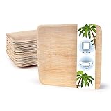 onlyleaf Palmware Hochwertiges Palmblattgeschirr I 50 Stück Palmblatt Teller rechteckig 25 x 25 cm I Bio Einweggeschirr biologisch abbaubar Partygeschirr Einmalgeschirr Wegwerfgeschirr