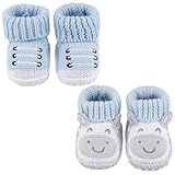 LACOFIA 2 Paare Neugeborene Gestrickt Babyschuhe Weiche Baby Jungen Mädchen Stiefeletten 0-3 Monate Blaues Kalb+Blau