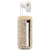 Graciadeco Toilettenpapier-Aufbewahrung mit Deckel, extra 3 Rollen Toilettenpapierhalter, freistehend, beige, Wciker, Toilettenpapier-Organizer-Korb für Badezimmer