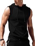 Babioboa Herren Muskelshirt Training Tanktop Workout Hoodie mit Tasche Unterhemd Gym Sports Fitness Training Schwarz L