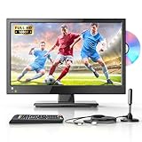 DESOBRY 16 Zoll Kleine Fernseher 1080p eingebauter DVD-Player, Mini tv unterstützung antenne HDMI USB AV Eingang, 12v TV für wohnmobile/Camping/Wohnwagen/Campervan