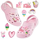 CityComfort Clogs Kinder, Gartenschuhe Sommerschuhe Mädchen mit Anhängern (Rosa, 26/27 EU)