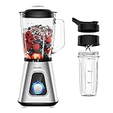 Biolomix Standmixer 1,5L Smoothie-Maker mit BPA-freiem Glasbehälter, Küchenmixer mit 2 Geschwindigkeitsstufen & Pulsfunktion, Edelstahlklingen, Fruchtsaft, 1300 W