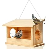 Bambuswald Vogelhaus aus Holz Vogelhäuschen für Vogelfutter - Futterhaus Vogelfutterstation - Schutz gegen Schnee & Regen | Futterstation, Futterstelle, Vogelfutterhaus