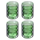 Prismoria Doppelwandige Glas-Kaffeetassen und -becher, isolierte Latte-Gläser, Cappuccino-Latte-Macchiato-Gläser, hitzebeständig, doppellagige Glas-Kaffeetassen (grün, 4 x 200 ml), 4 Stück