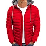 herren winterjacke, Steppjacke in Daunen jacken Padded, Quilted Jacket with Hood, Down Zip, herren-jacken winter, herren lederjacke, herren-jacken, regenjacke herren wasserdicht atmungsaktiv, M， Rod