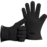Belmalia 2 Backhandschuhe, Silikon, NEU: noch hitzebeständiger, Grillhandschuhe, Topflappen, Ofenhandschuhe Schwarz