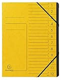 Exacompta 541209E Premium Ordnungsmappe geheftet. Aus extra starkem Colorspan-Karton DIN A4 12 schwarze Fächer und 2 Gummizüge mit Organisationsdruck Ringmappe Register-Mappe gelb