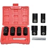 Vesidoloy Abgefahrene Radmuttern Entferner | 5-Teiliger Robuster Schraubenextraktorsatz | Vielzahn Radmuttern Steckschlüsselsatz - Für Abgefahrene Beschädigte Abgerundete Achs- Nachrüst- Und