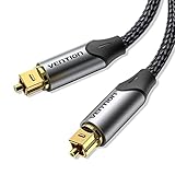 VENTION Optisches Kabel Toslink-Kabel 1,5m, Optisches digitales Audiokabel S/PDIF - Geflochten, Vergoldet, Aluminiumhülle Lichtleiterkabel Für Soundbar, Stereoanlage, Heimkino, PS4, Xbox usw.(Grau)