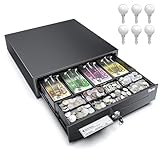Tera Geldkassette Kassenlade abschließbar Münzfach: 4 Scheinfächer 8 Münzfächer, 41 x 41,6 x 11,3 cm mit Einsatz RJ12 Schlüssel für Registrierkasse Kasse Supermarkt Einzelhandel Modell M415