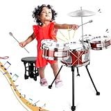 Schlagzeug Kinder Trommel Set, 5 Musik Kinderschlagzeug Musikinstrumente Set, Jazz Rock Drum Set, Baby Percussion Lernspielzeug Schlagzeug Geschenk für Kleinkinder 1 2 3 4 5 6+ Jahr Jungen Mädchen