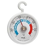 TFA Dostmann Analoges Kühlthermometer mit Haken, 14.4005, handlich, mit Kühlzonen, für Kühlschrank, Gefrierschrank und Kühlhaus zur Temperaturkontrolle, bis -40°C, weiß