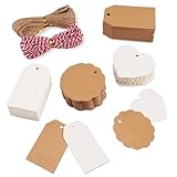 Geschenkanhänger, 200 Stück Kärtchen zum Beschriften, Anhänger Papier mit Schnur, Kraftpapier Etiketten für Hochzeit Geschenk, Handmade (Braun, Weiß)