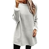 Damen-Sweatshirt mit Fleecefutter, langärmelig, lässiger Rundhalsausschnitt, Tunika-Oberteil mit Plüsch-Thermofutter, warmer Fleece-Pullover, gemütlicher Pullover für Lounge und Outdoor, grau, XL
